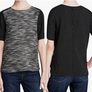 Vince Textured Tweed Boxy Top Blouse S Small black grey wool blend